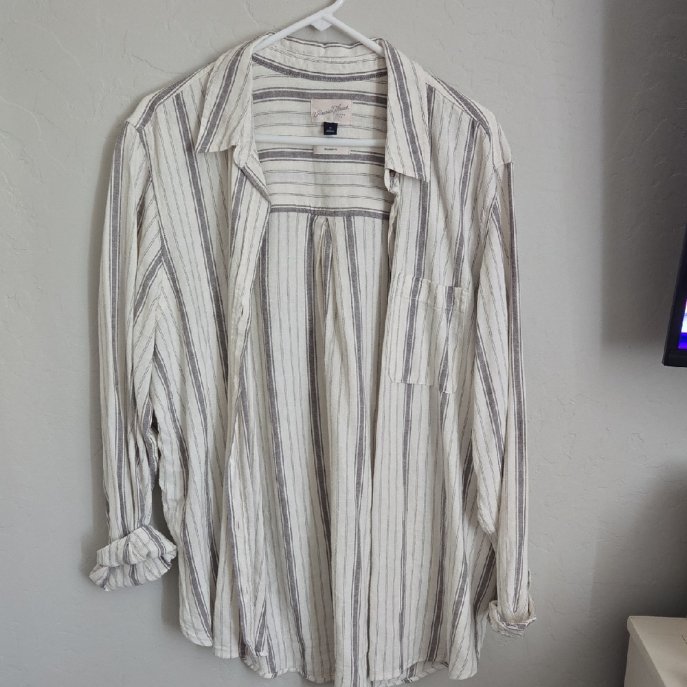 Universal Thread Cream and Brown Striped Shirt